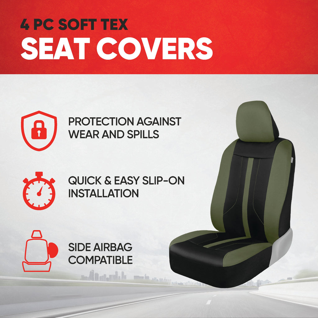 Motor Trend Green Cloth Car Seat Covers for Front Seats - Premium Automotive Bucket Seat Covers, Made for Vehicles with Removable Headrests, Interior Covers for Car Truck Van SUV
