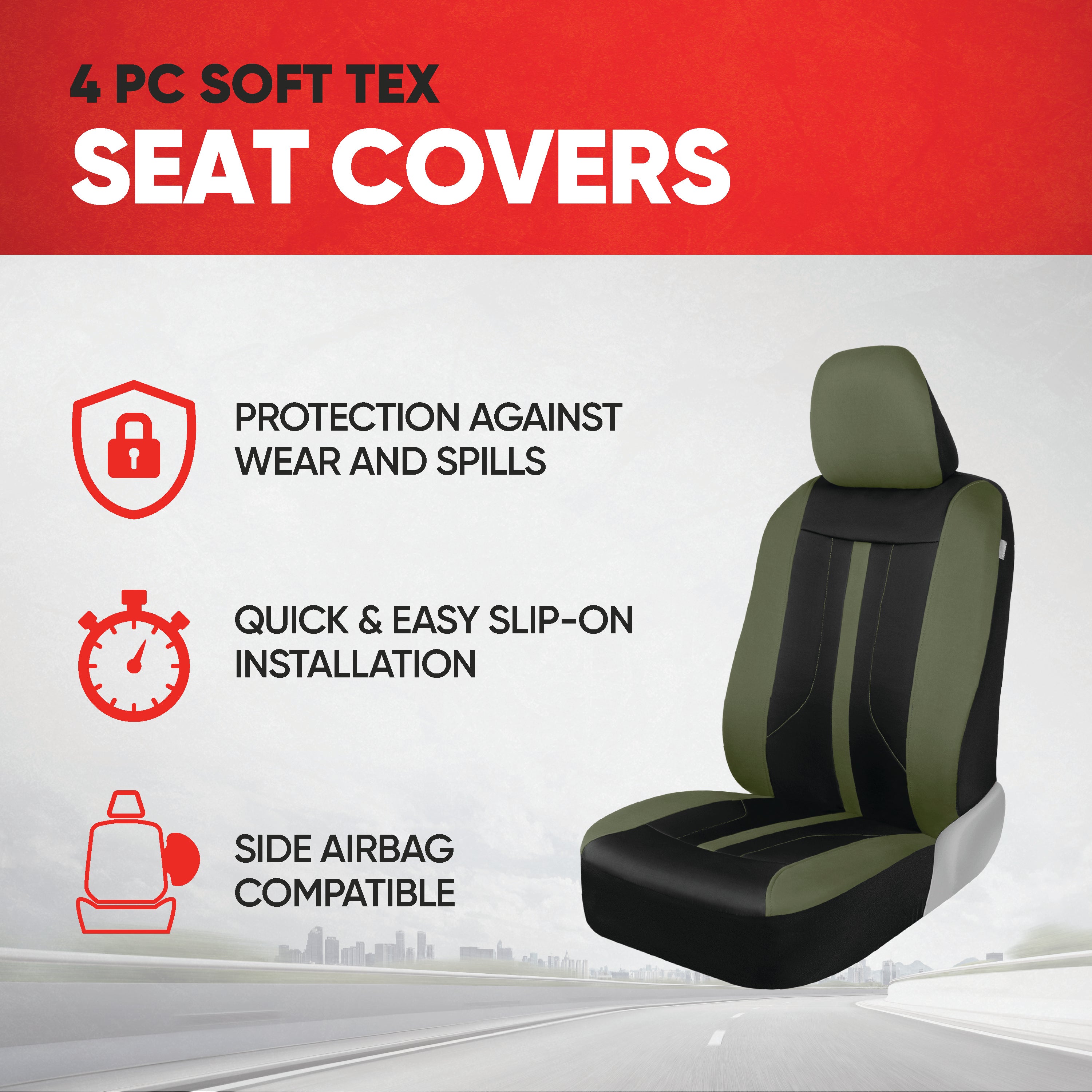 Motor Trend Green Cloth Car Seat Covers for Front Seats - Premium Automotive Bucket Seat Covers, Made for Vehicles with Removable Headrests, Interior Covers for Car Truck Van SUV