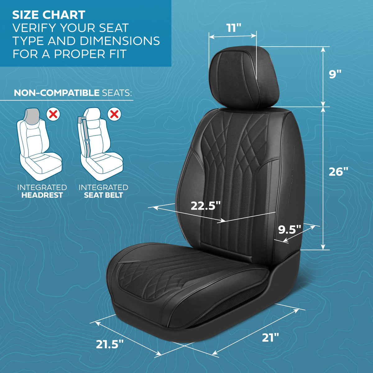MotorBox Elite Edition Faux Leather & Suede Seat Covers for Cars, Trucks, & SUV - 2 Black Car Seat Covers for Front Seats - Universal Fit Car Accessories Automotive Interior Cover Protector for Cars