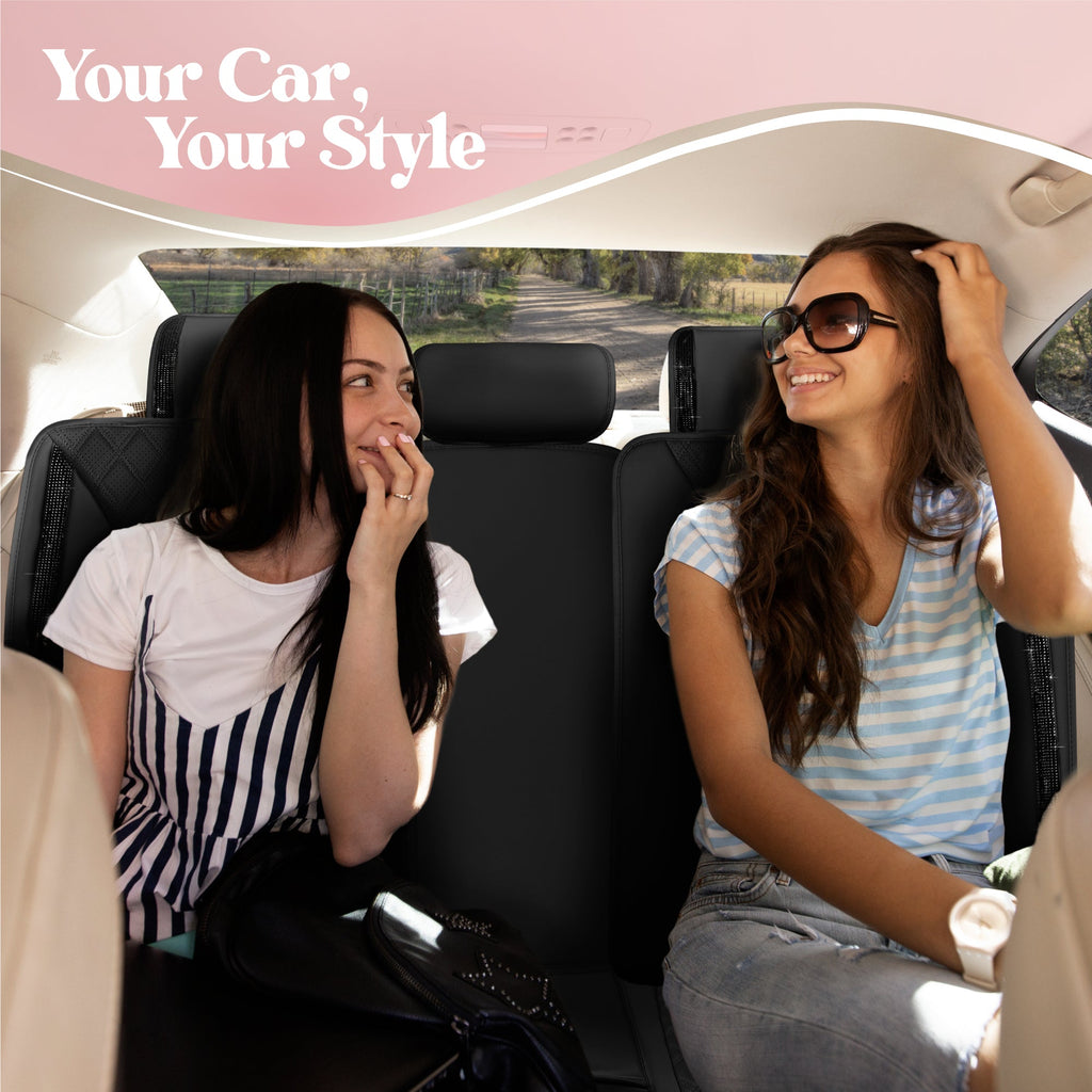 Carbella 7-Piece BlingStitch Rear Seat Covers - Black Crystals