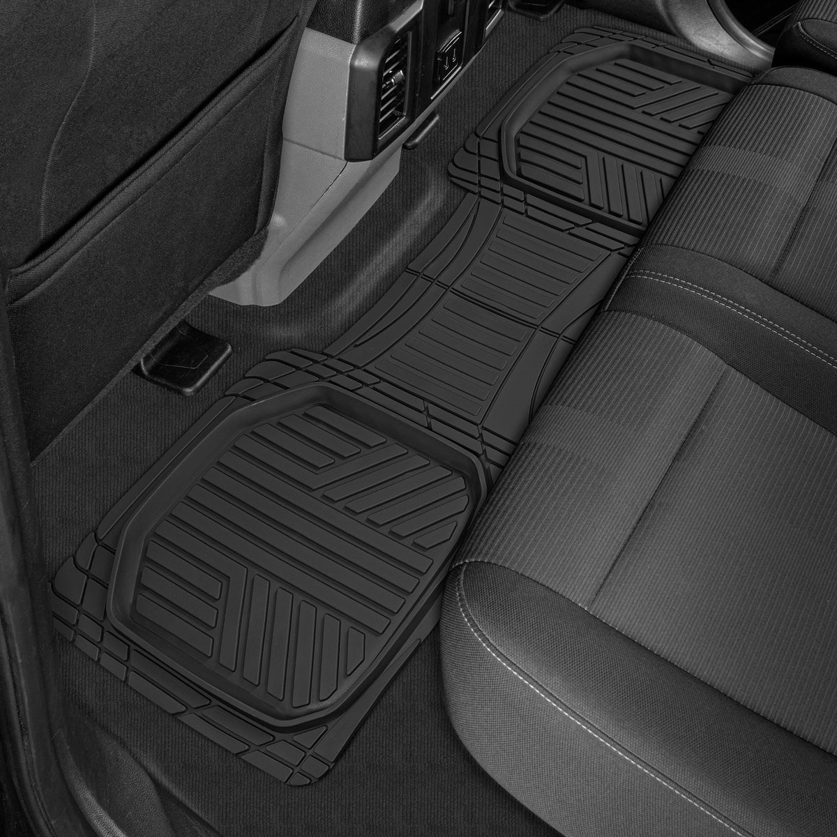 MotorTrend 3-Piece FlexTough Plus Deep Dish Line Grooves Front Floor Mats and Rear Floor Mat - Heavy Duty, All Weather, Trim to Fit