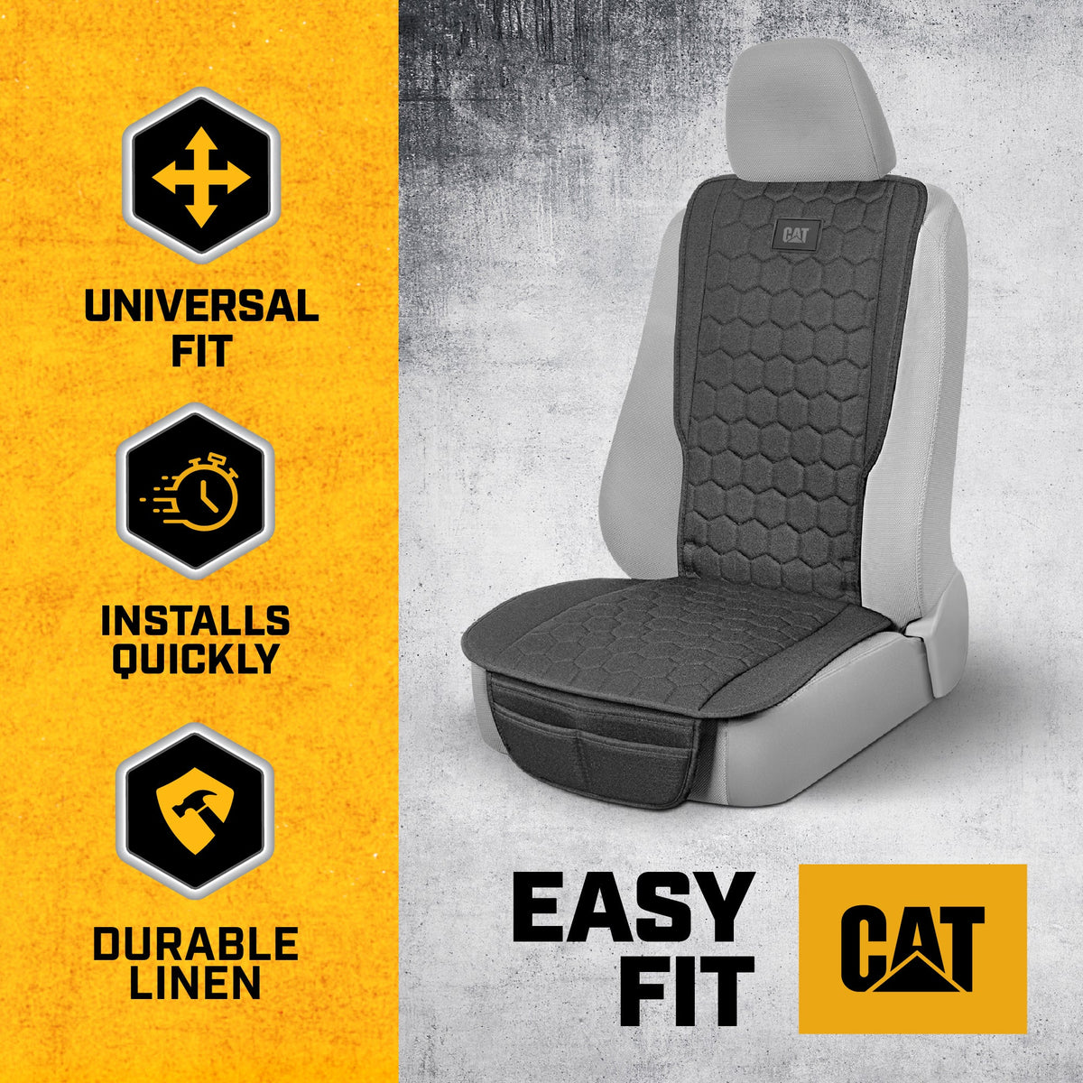 CAT Hex Linen Front Seat Covers - Heavy Duty - Black