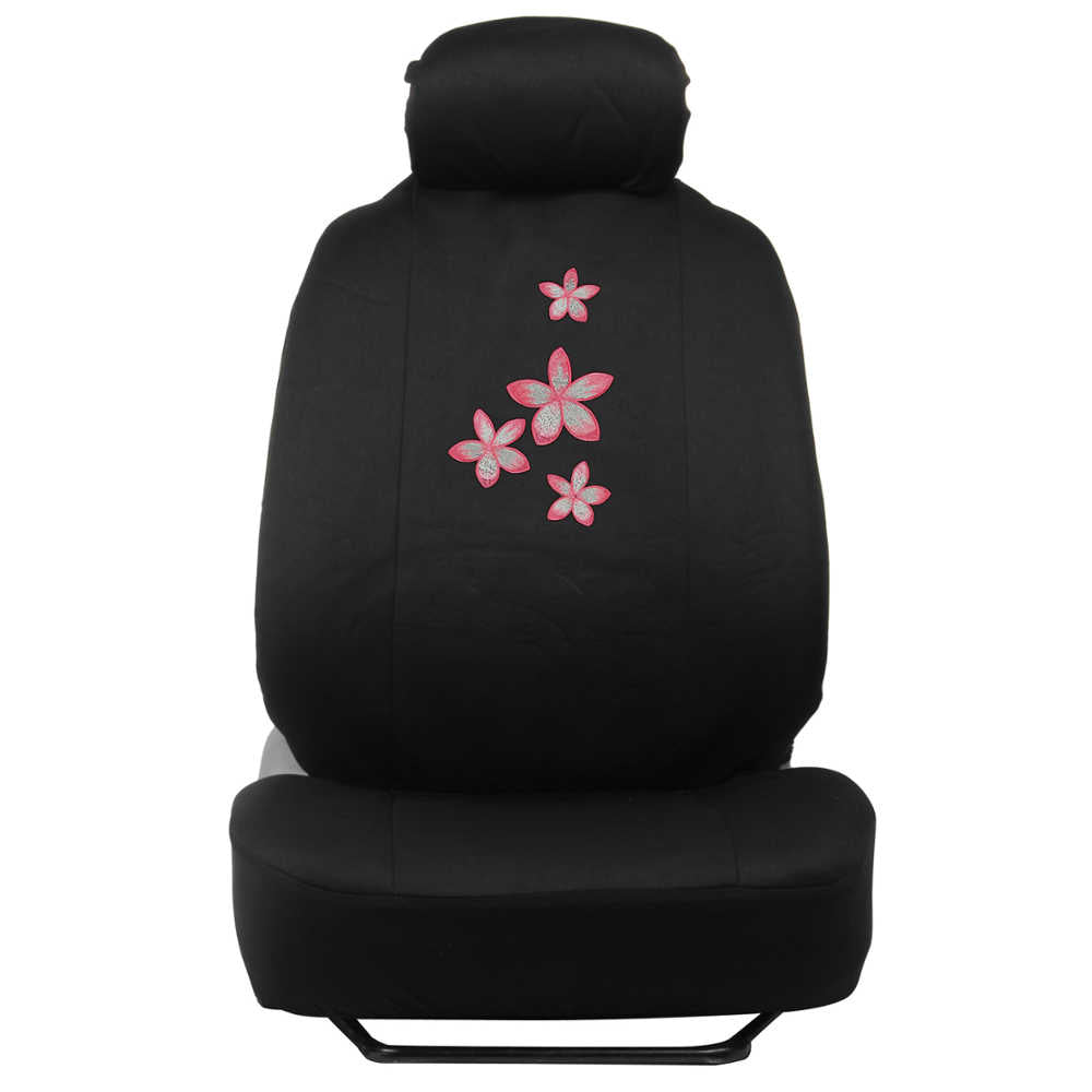 BDK 12-Piece Pink Flowers Front Seat Covers, Rear Seat Cover, Seat Belt Pads, and Steering Wheel Cover (Fits 14.5" - 15.5")