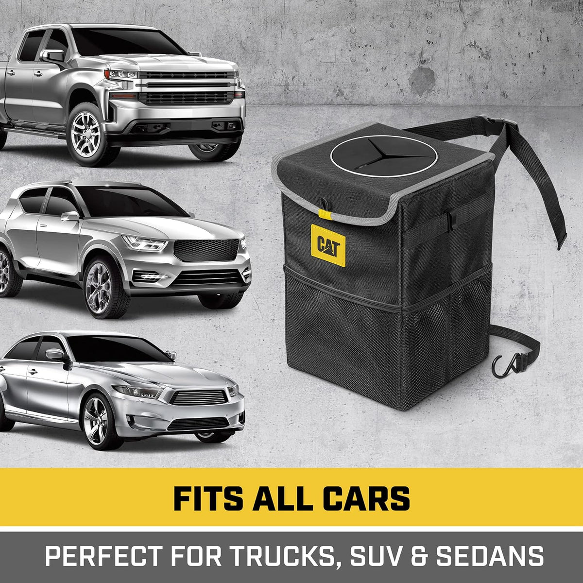 CAT Premium Car Trash Can Waste Bin, Water-Proof & Leak-Proof (8" x 7.5" x 11.75")