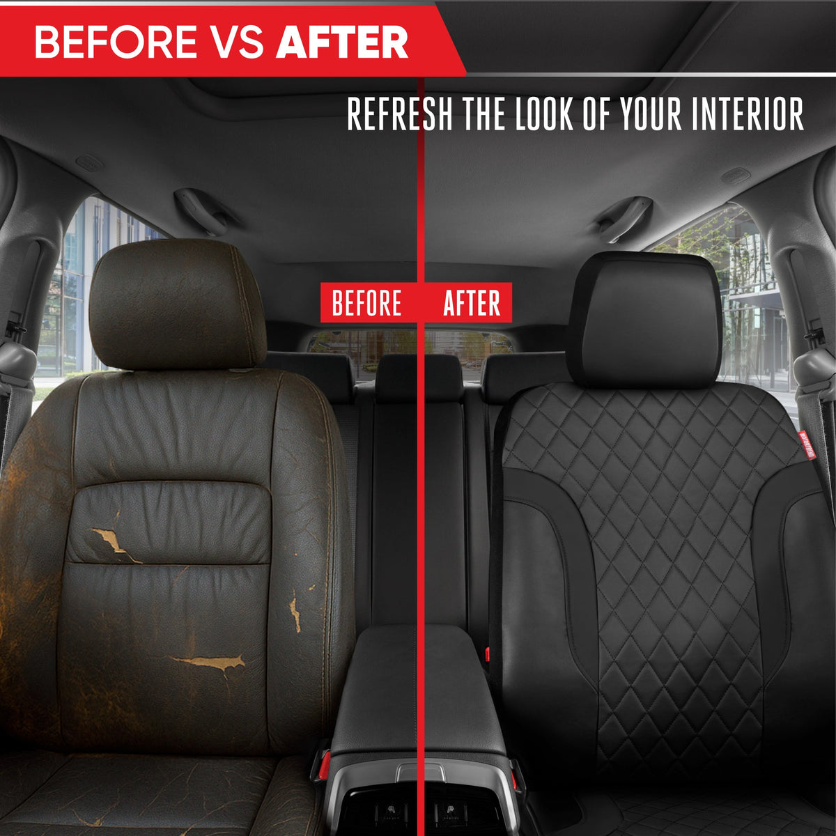 Motor Trend Faux Leather Seat Covers For Trucks, Cars, & SUV - Front Black Car Seat Cover Set - Universal Fit For Most Automotives - Forros Para Asientos De Carro - CarSeat Covers Accessories