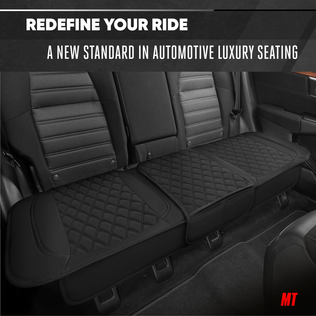 MotorTrend 3-Piece Diamond Stitched Padded Rear Seat Covers with Storage Pockets - Black