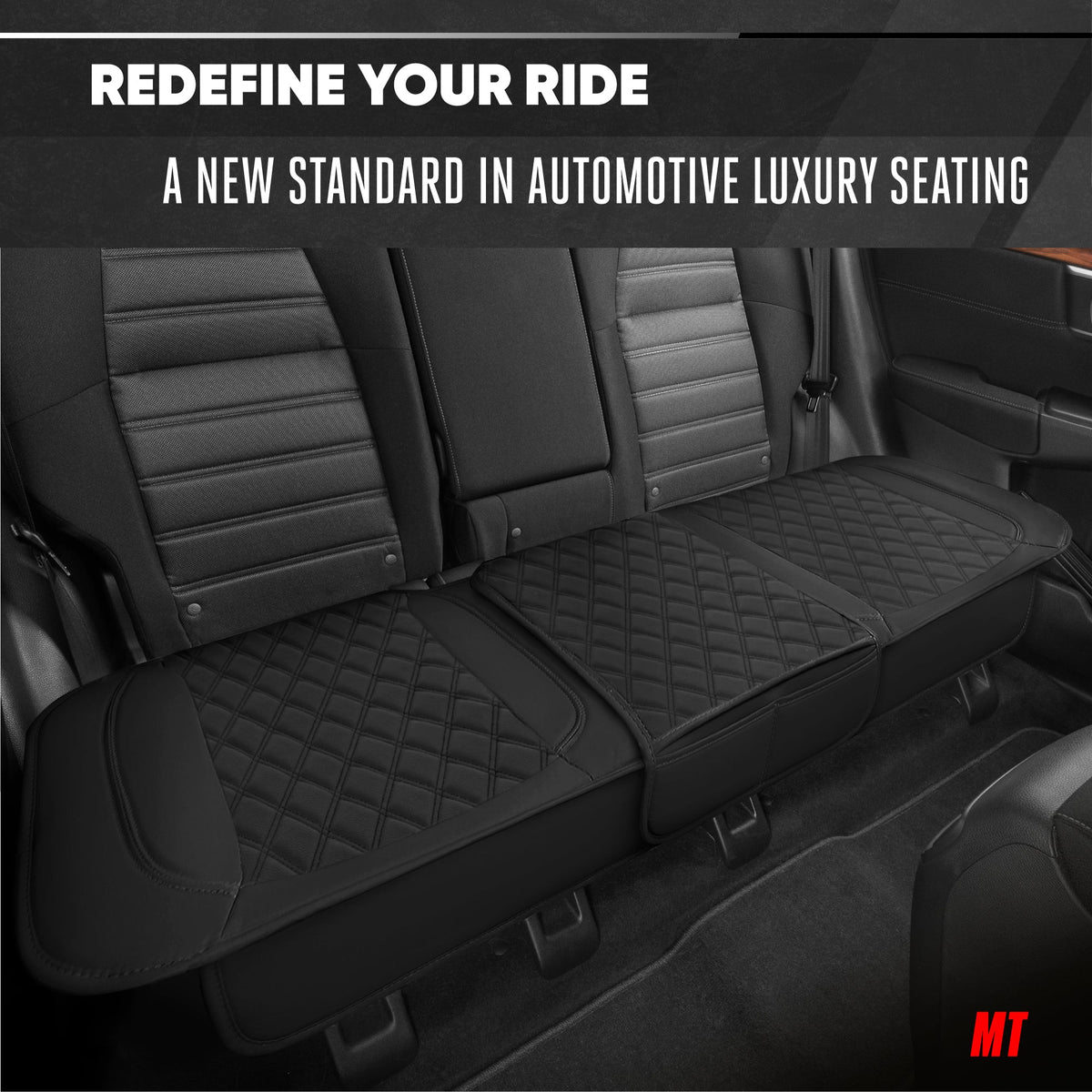 MotorTrend 3-Piece Diamond Stitched Padded Rear Seat Covers with Storage Pockets - Black