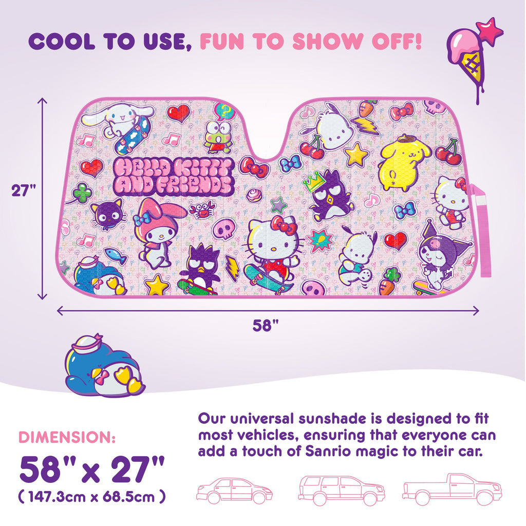 Carbella Sanrio Hello Kitty and Friends Front Windshield Sunshade (58" x 28")