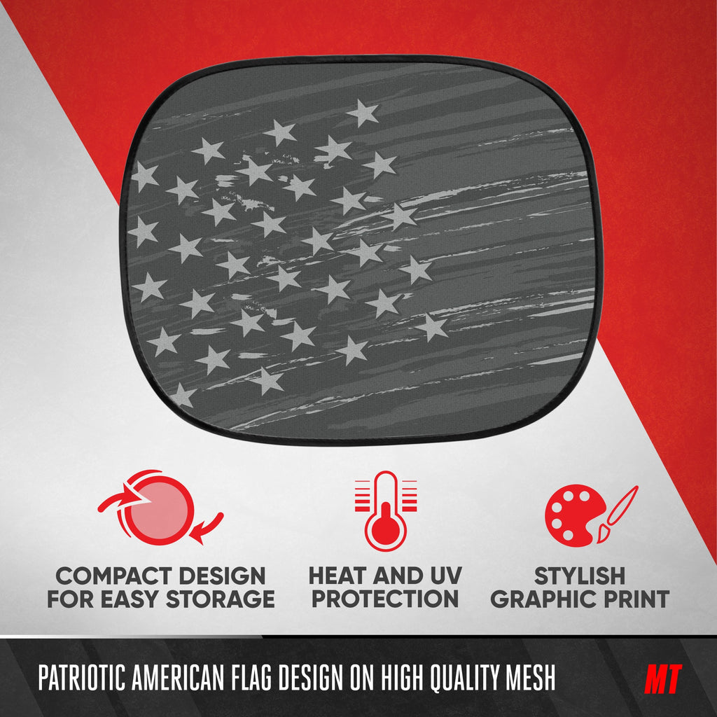 MotorTrend 2-Pack EasyCling American Vintage Black US Flag Window Sunshades (18" x 14")