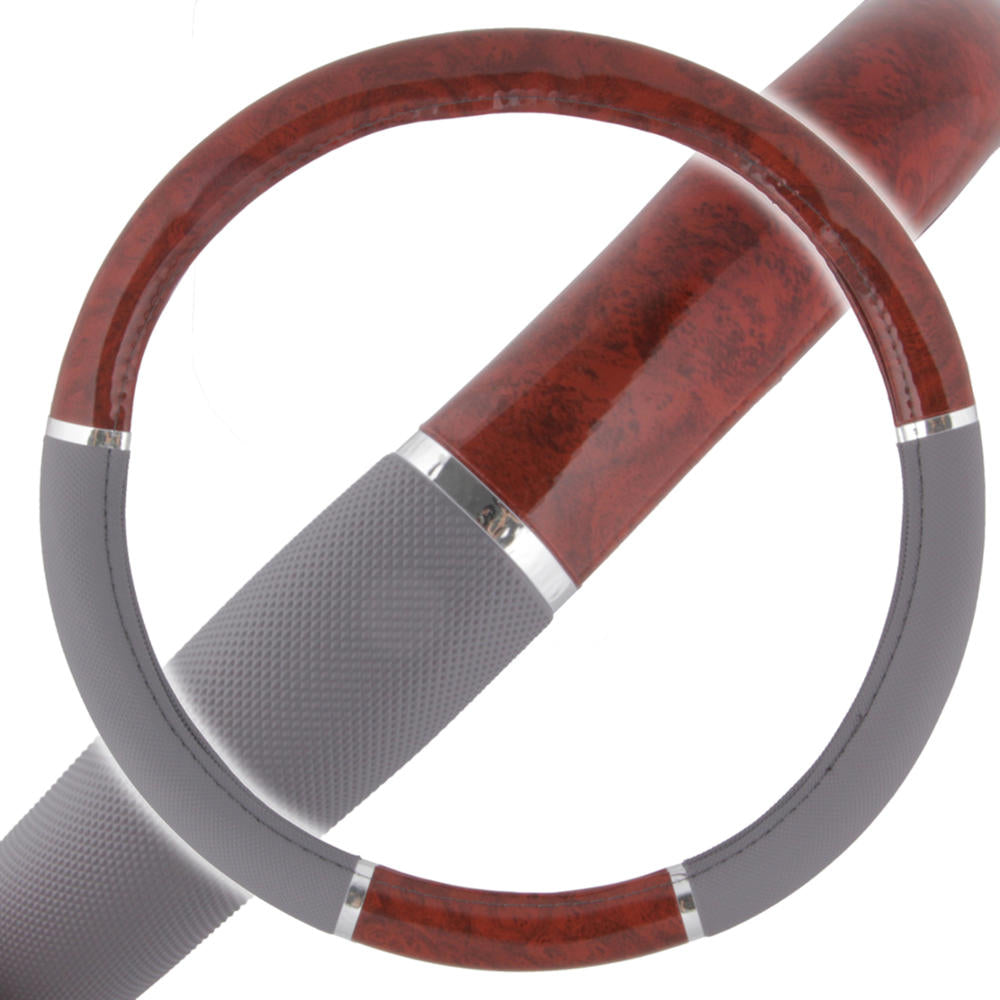 BDK Two-Tone Woodgrain Pattern Steering Wheel Cover (Fits 14.5" - 15.5")