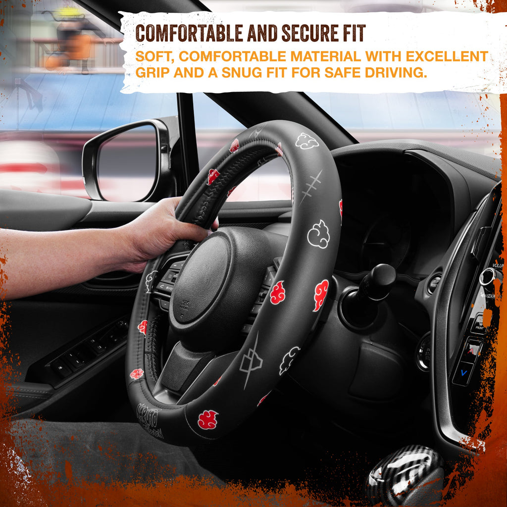 Naruto Shippuden Car Steering Wheel Cover, 15 Inch Anime Steering Wheel Cover, Cushioned Soft Comfortable Cover Anime Car Accessories for Men Women, Akatsuki