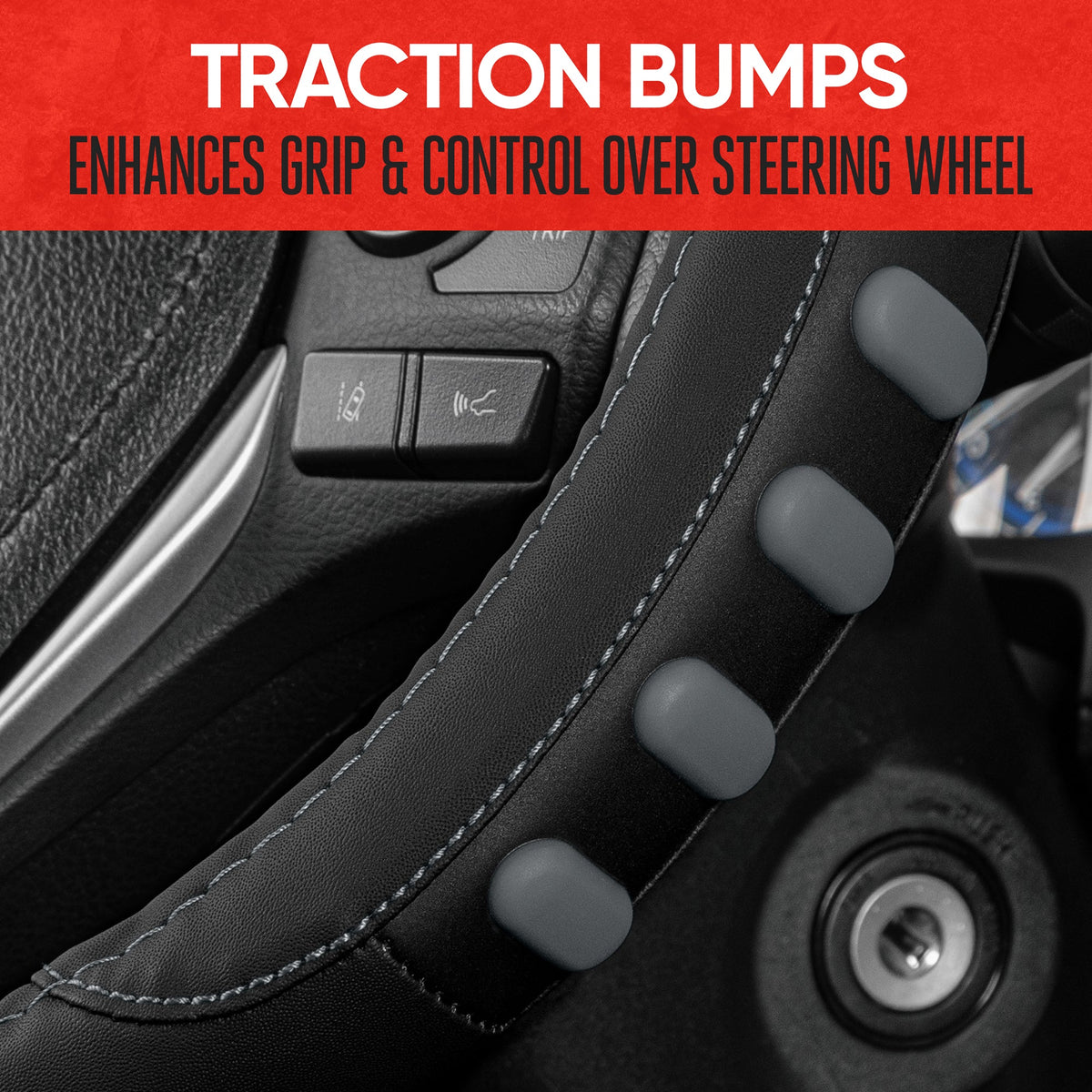 MotorTrend FlexGrip Steering Wheel Cover with Raised Bump Grips (Fits 14.5" - 15.5")