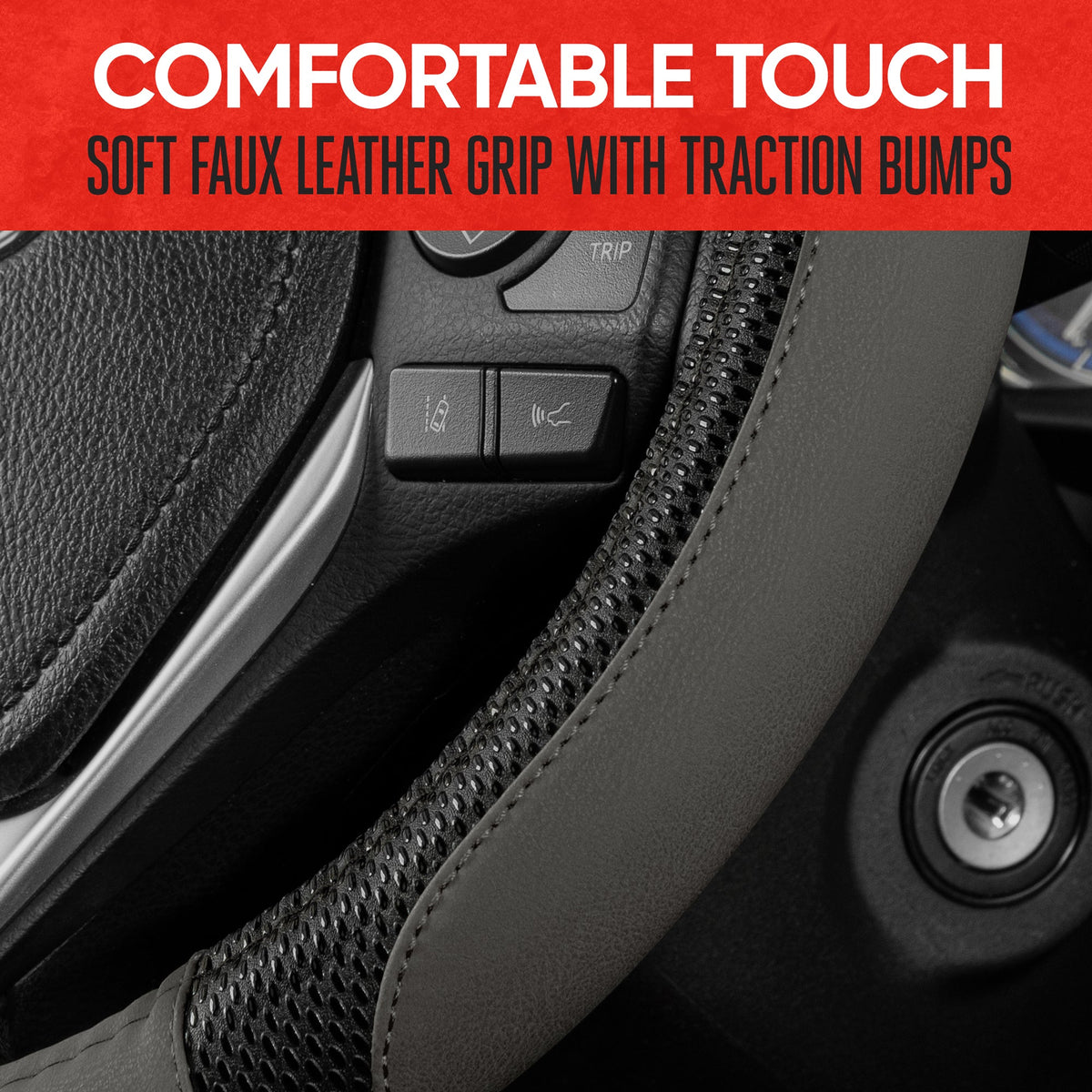 MotorTrend GripTech Enhanced Traction Steering Wheel Cover (Fits 14.5" - 15.5")