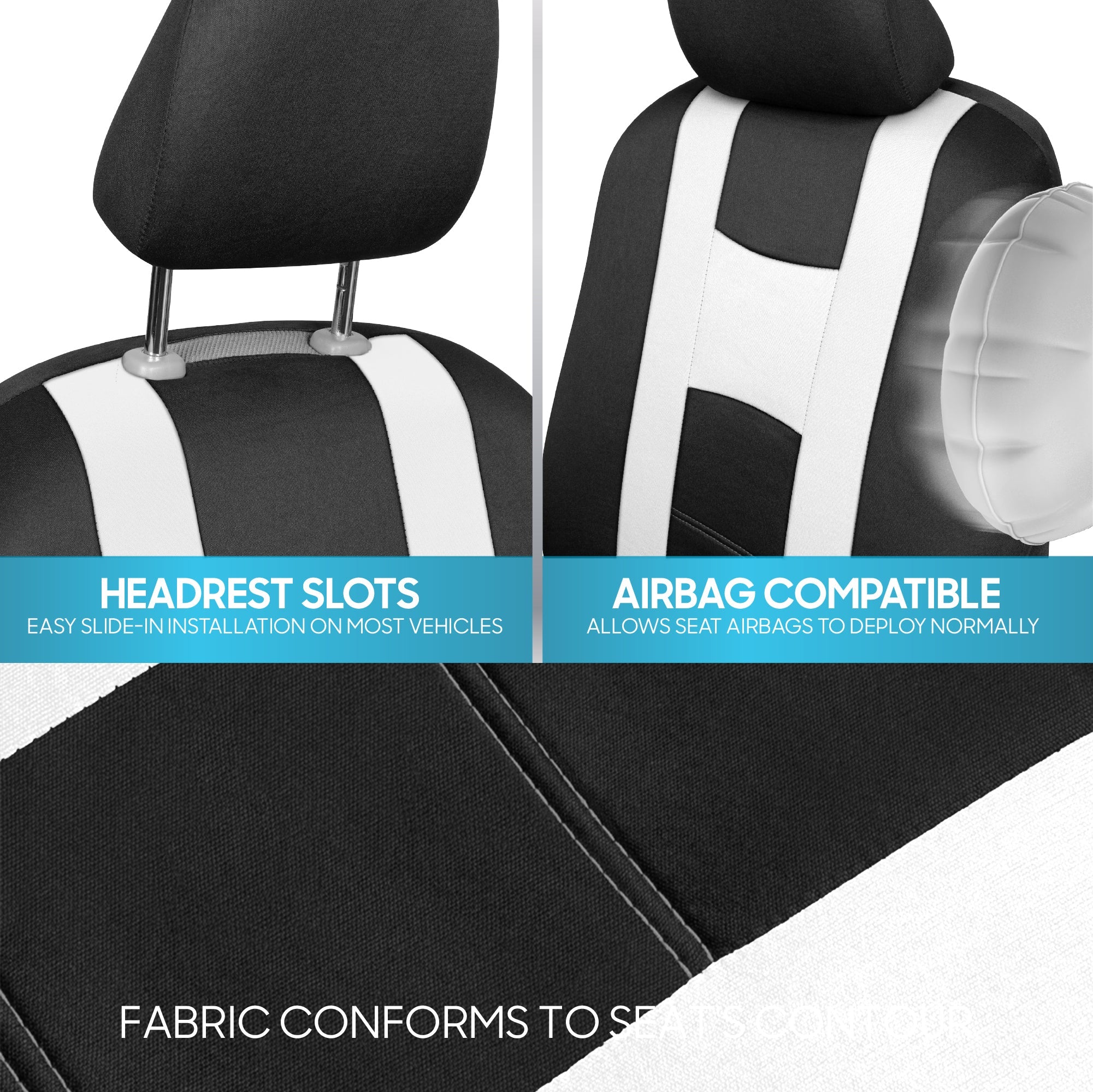 BDK 9-Piece Rome Sport Front Seat Covers and Rear Seat Covers - Black/White