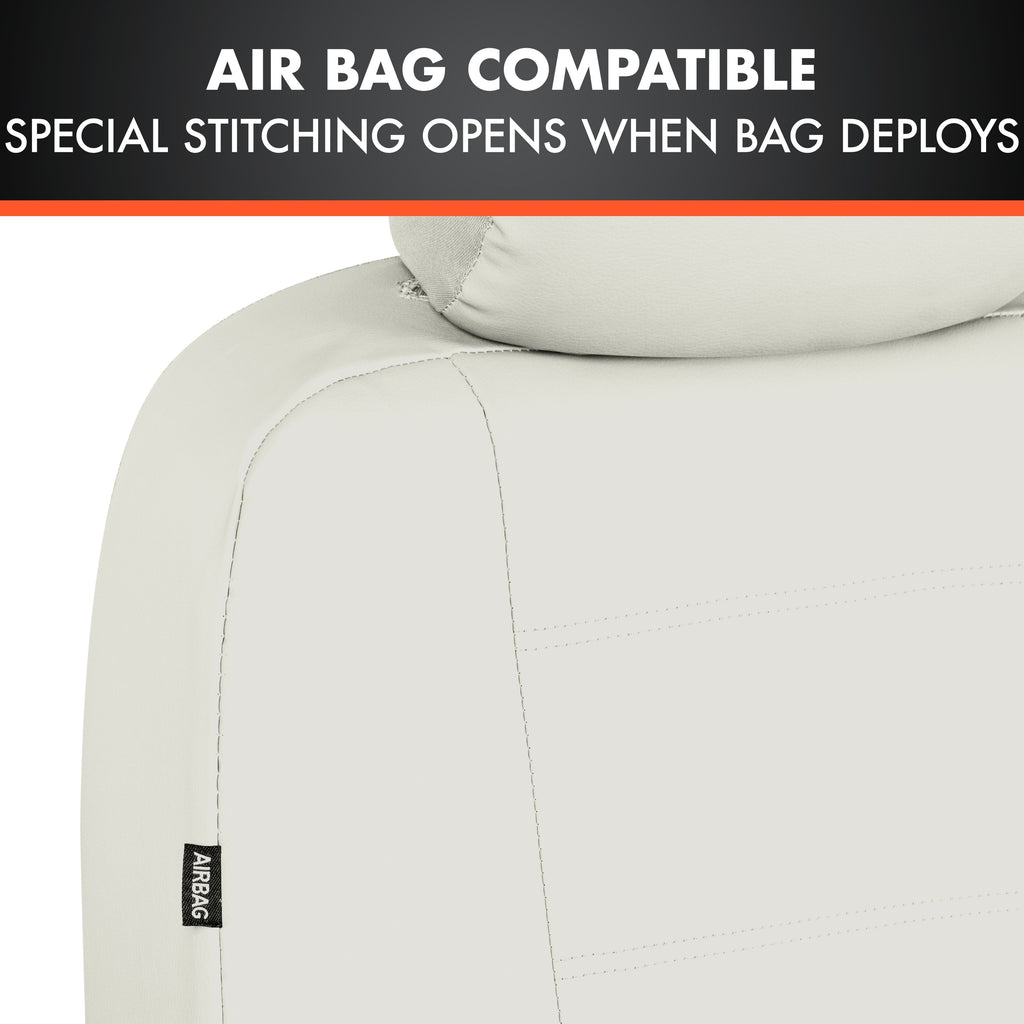 BDK 9-Piece White Leather Car Seat Cover Full Set, Front Seat Cover and Rear Bench Seat Cover, Universal Fit Car Seat Covers for Cars Trucks SUVs Vans, Complete Full Coverage Protection For Vehicles
