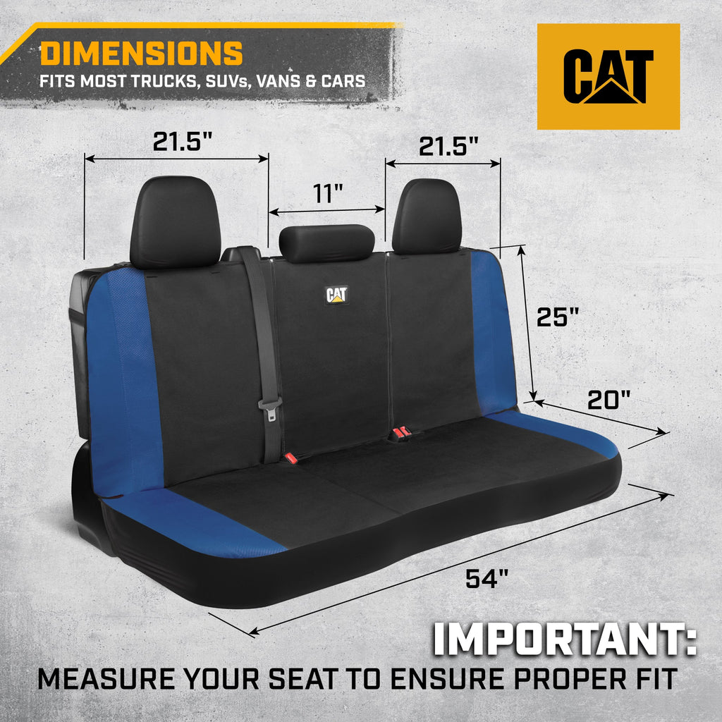 CAT Black & Blue Car Seat Covers Full Set – Front Seat Covers & Rear Bench Seat Cover – Airbag Compatible, 60/40 Split Bench for Trucks, Cars & SUVs – Automotive Interior Seat Protection Accessories --Alias 639034902301690571