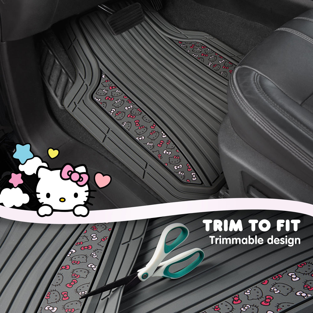 Hello Kitty Car Mats 4pc Floor Mats for Cars Trucks SUVs Kawaii Car Floor Mats for Women Men Accessories Rubber Heavy Duty Cute Non-Slip Always Front Rear Hello Kitty Car Accessories Classic Gray with Pink Bows