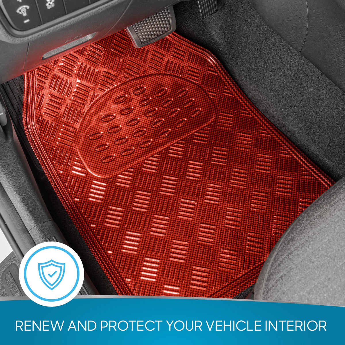 BDK 3-Piece Translucent Metallic-Look Front Floor Mat and Rear Floor Mat - Heavy Duty, All Weather