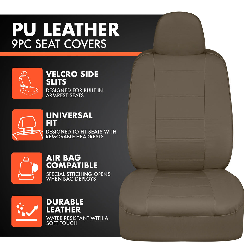 BDK 9-Piece Premium Faux Leather Front Seat Covers and Rear Seat Covers