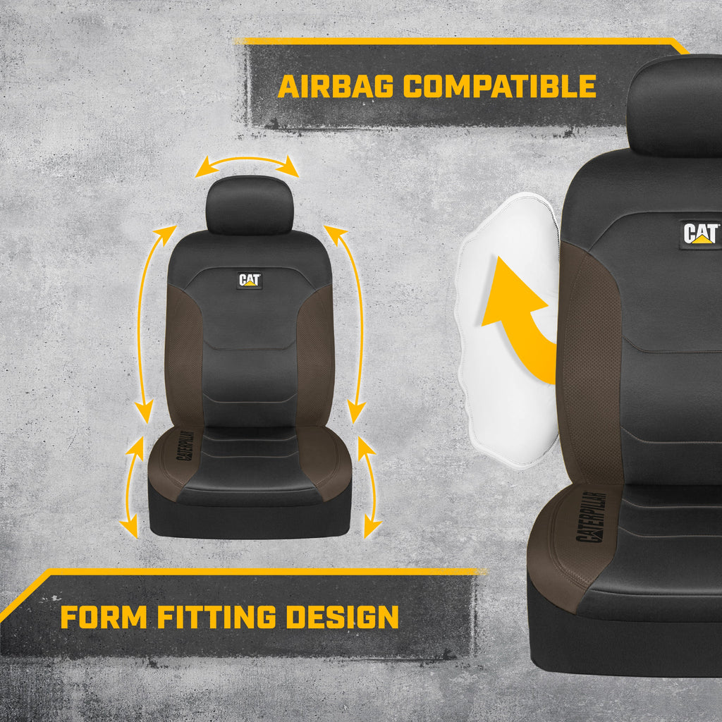 Cat® FlexFit™ Black Beige Seat Covers for Cars, Trucks, & SUV - Set of (2) Front Car Seat Cover Front Seat Protectors - Airbag Compatible Seat Covers for SUV Interior Covers & Seat Cover Accessories