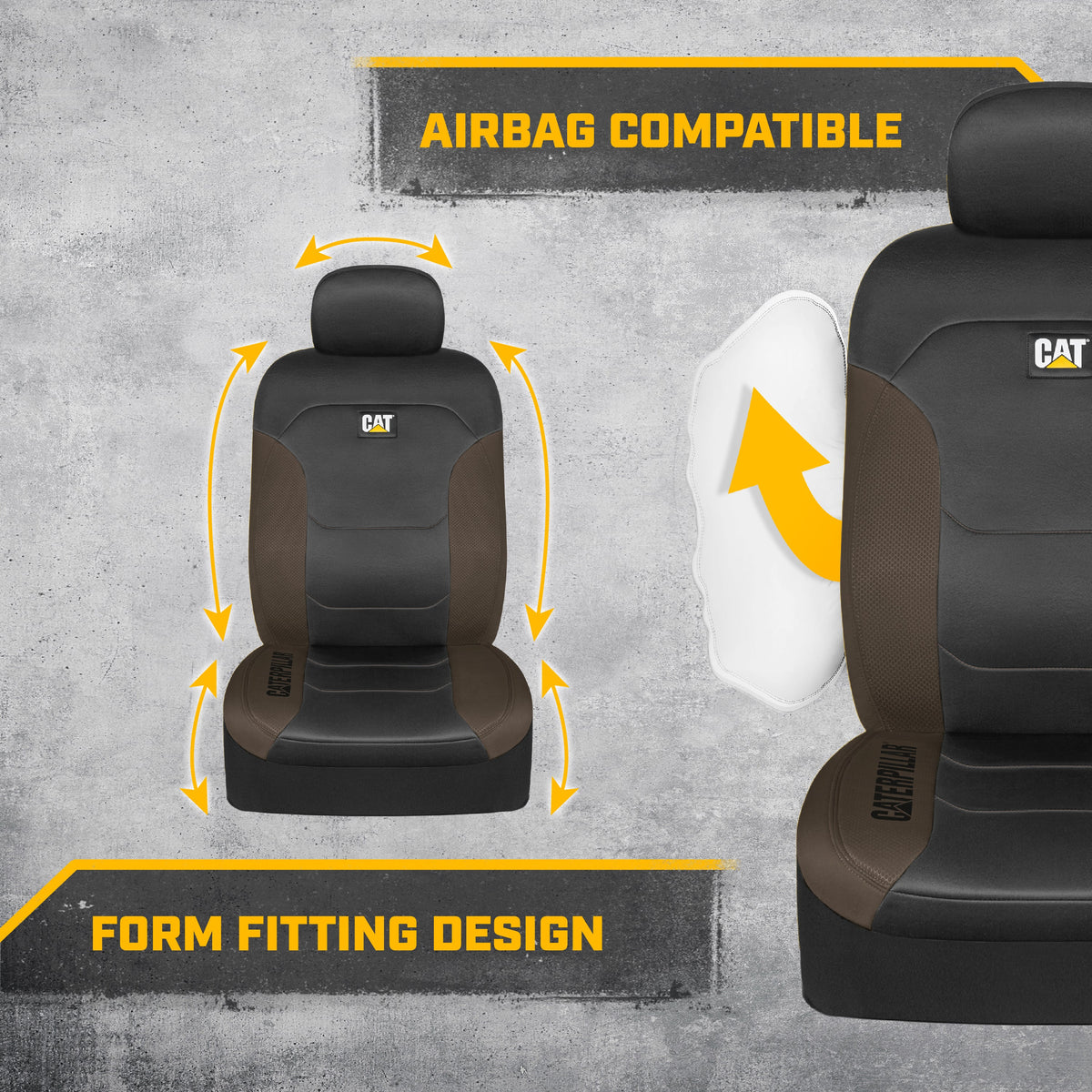 Cat® FlexFit™ Black Beige Seat Covers for Cars, Trucks, & SUV - Set of (2) Front Car Seat Cover Front Seat Protectors - Airbag Compatible Seat Covers for SUV Interior Covers & Seat Cover Accessories