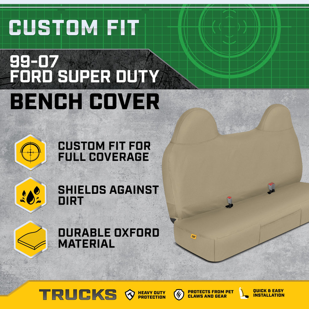 Cat® Custom Fit Front Bench Seat Cover for Ford F250 / F350 / F450 / F550 (1999-2007) - Durable Oxford Beige Truck Seat Cover with Utility Pockets, Ford F250 Super Duty Interior Cover