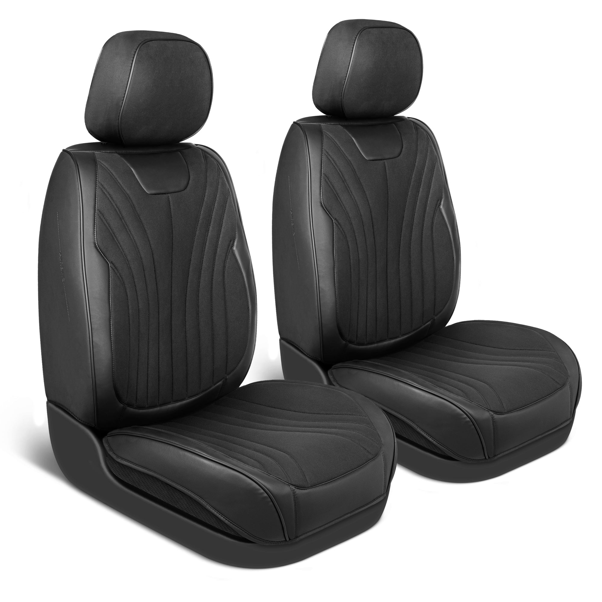 MotorBox Elite Edition Faux Leather & Suede Seat Covers for Cars, Trucks, & SUV - 2 Black Car Seat Covers for Front Seats - Universal Fit Car Accessories Automotive Interior Cover Protector for Cars