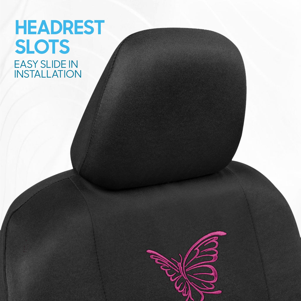BDK 12-Piece Butterfly Front Seat Covers, Rear Seat Covers, Seat Belt Pads, and Steering Wheel Cover (Fits 14.5" - 15.5")