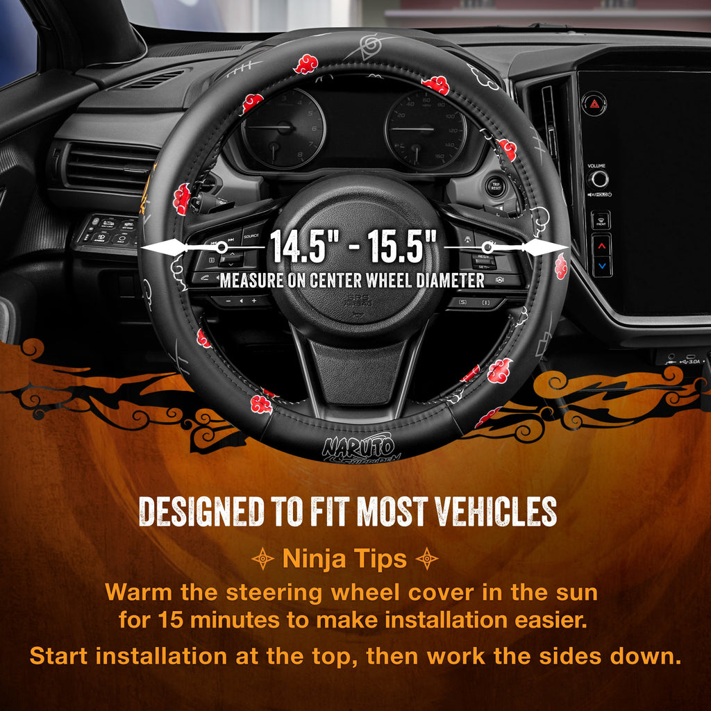 Naruto Shippuden Car Steering Wheel Cover, 15 Inch Anime Steering Wheel Cover, Cushioned Soft Comfortable Cover Anime Car Accessories for Men Women, Akatsuki