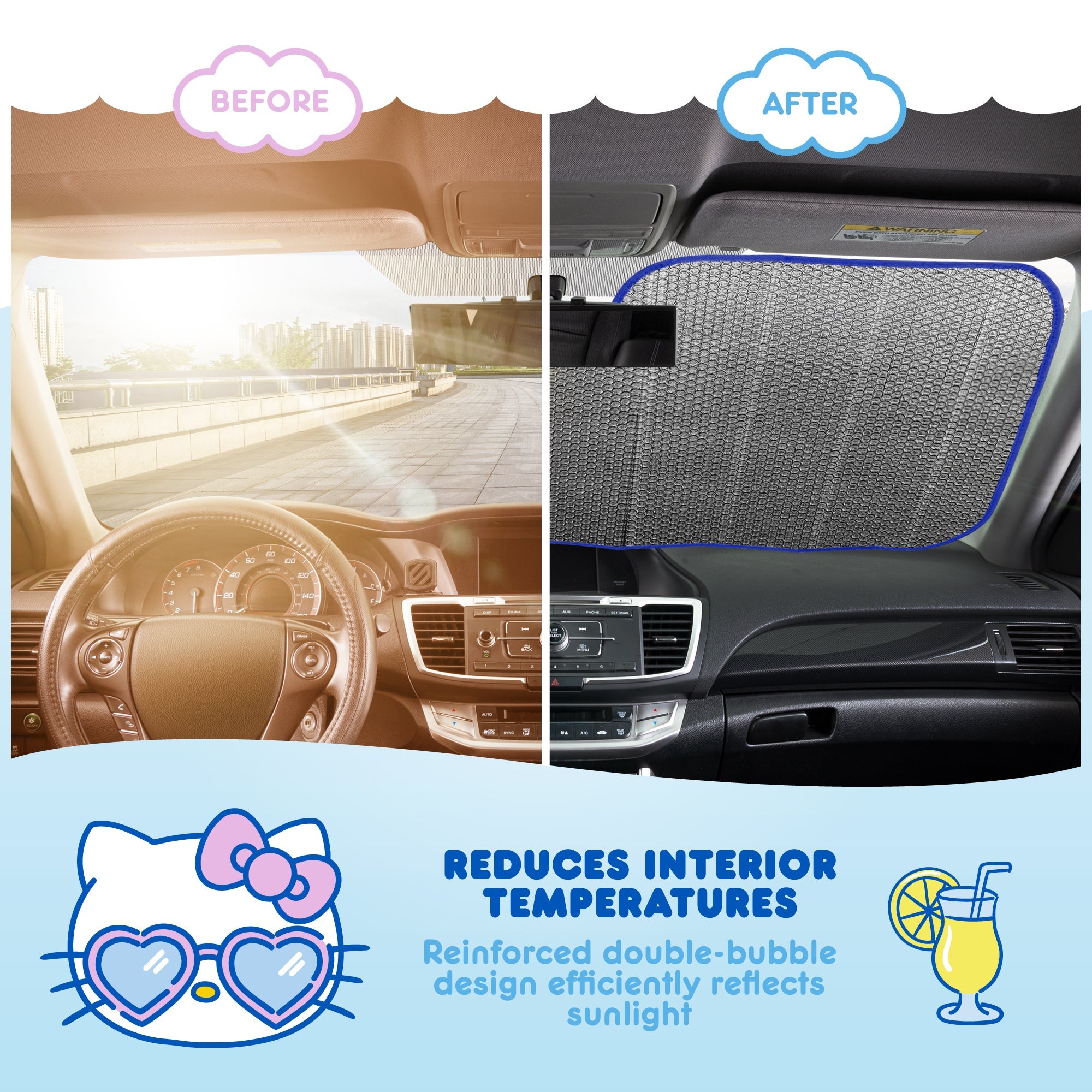 Hello Kitty Car Windshield Sun Shade - Officially Licensed Sanrio Cute Car Accessories for Women - Hello Kitty Car Accessories SunShade for Car Windshield - Summer Sunshield for Car Window Shades