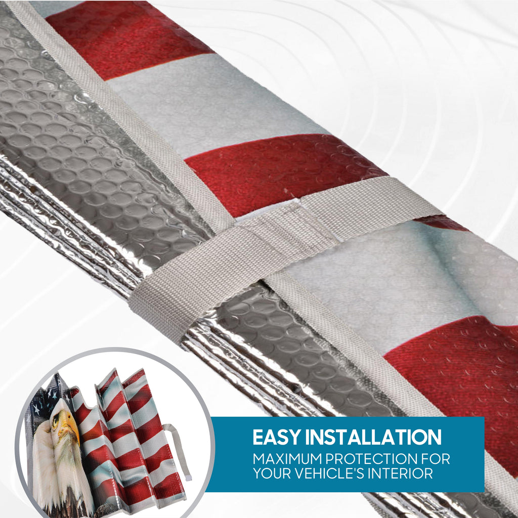 BDK USA Eagle American Flag Front Windshield Sunshade (58" x 28")
