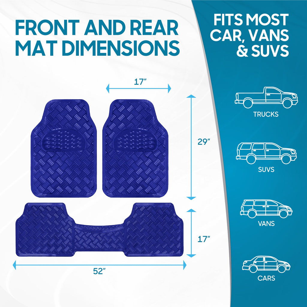 BDK 3-Piece Translucent Metallic-Look Front Floor Mat and Rear Floor Mat - Heavy Duty, All Weather