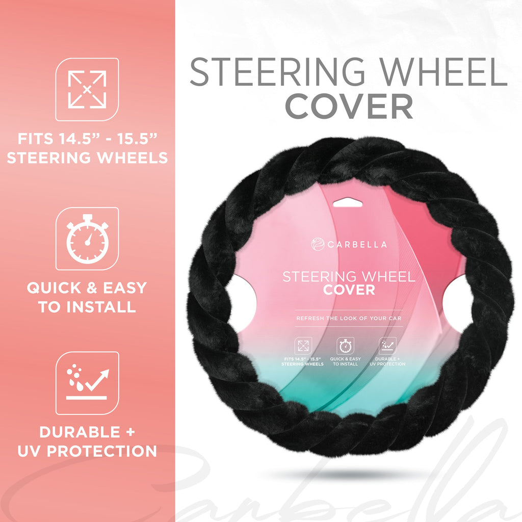 Carbella Twisted Plush Fur Steering Wheel Cover (Fits 14.5" - 15.5")