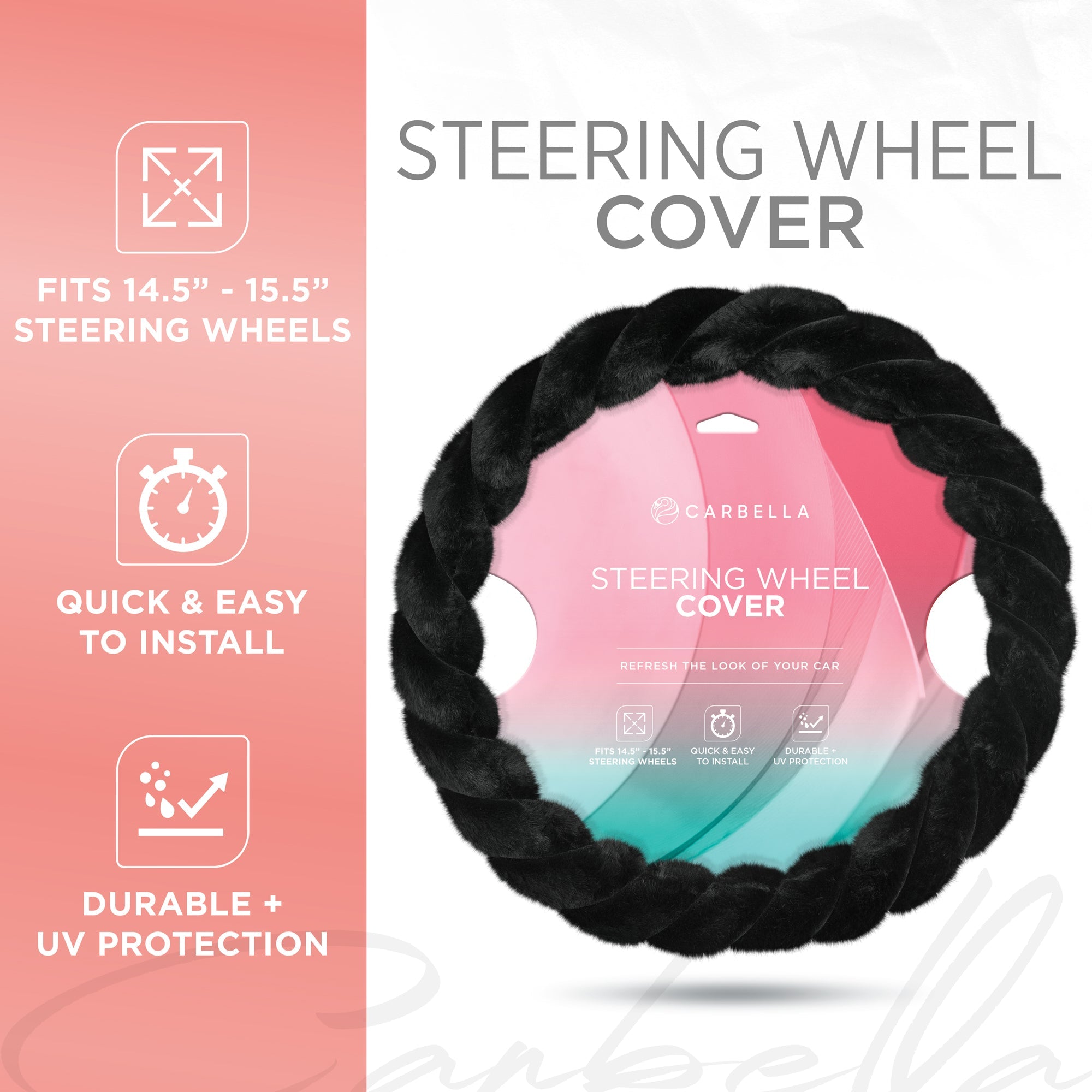 Carbella Twisted Plush Fur Steering Wheel Cover (Fits 14.5" - 15.5")