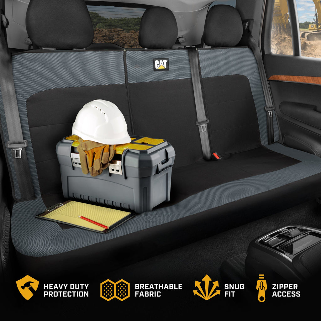 Cat Flexfit Charcoal & Black Rear Seat Cover for Car - Durable Canvas & Mesh Design 60/40 Split Bench Protector for Cars, Trucks & SUVs - Back Seat Cover for Rear Bench - Interior Car Accessory