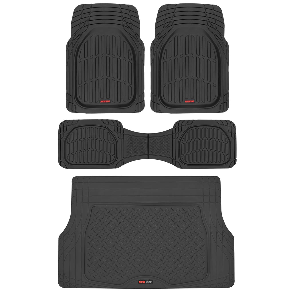 MotorTrend 4-Piece FlexTough Deep Dish Front Floor Mats, Rear Floor Mat, and Trunk/Cargo Mat - Heavy Duty, All Weather, Trim to Fit