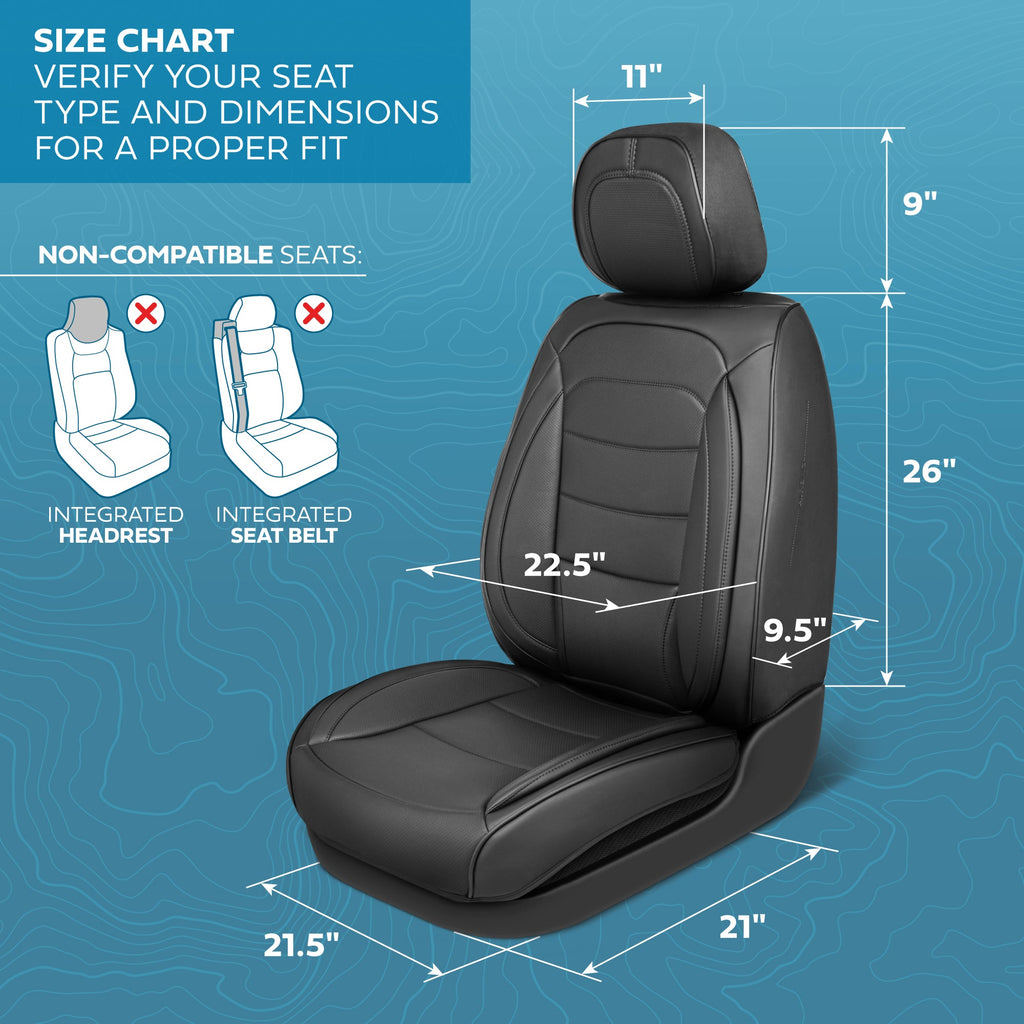 MotorBox Elite Edition Faux Leather Seat Covers for Cars, Trucks, & SUV - 2 Black Car Seat Covers for Front Seats - Universal Fit Car Accessories Automotive Interior Cover Protector for Most Vehicles