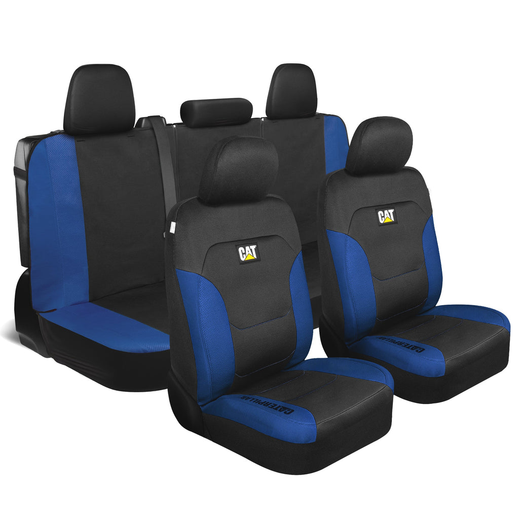 CAT Black & Blue Car Seat Covers Full Set – Front Seat Covers & Rear Bench Seat Cover – Airbag Compatible, 60/40 Split Bench for Trucks, Cars & SUVs – Automotive Interior Seat Protection Accessories --Alias 639034902301690571