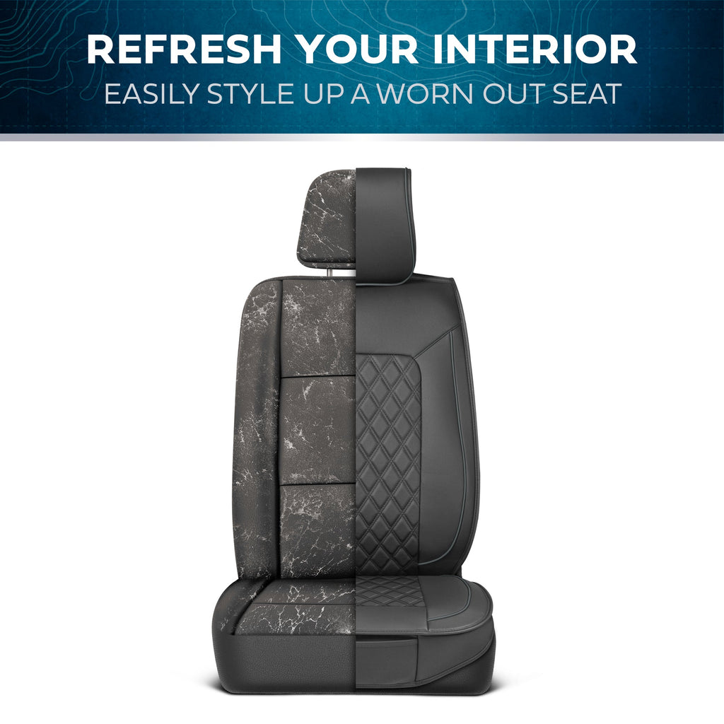 MotorBox 2-Pack Prestige Edition Premium Faux Leather Diamond Stitched Cushion Front Seat Covers