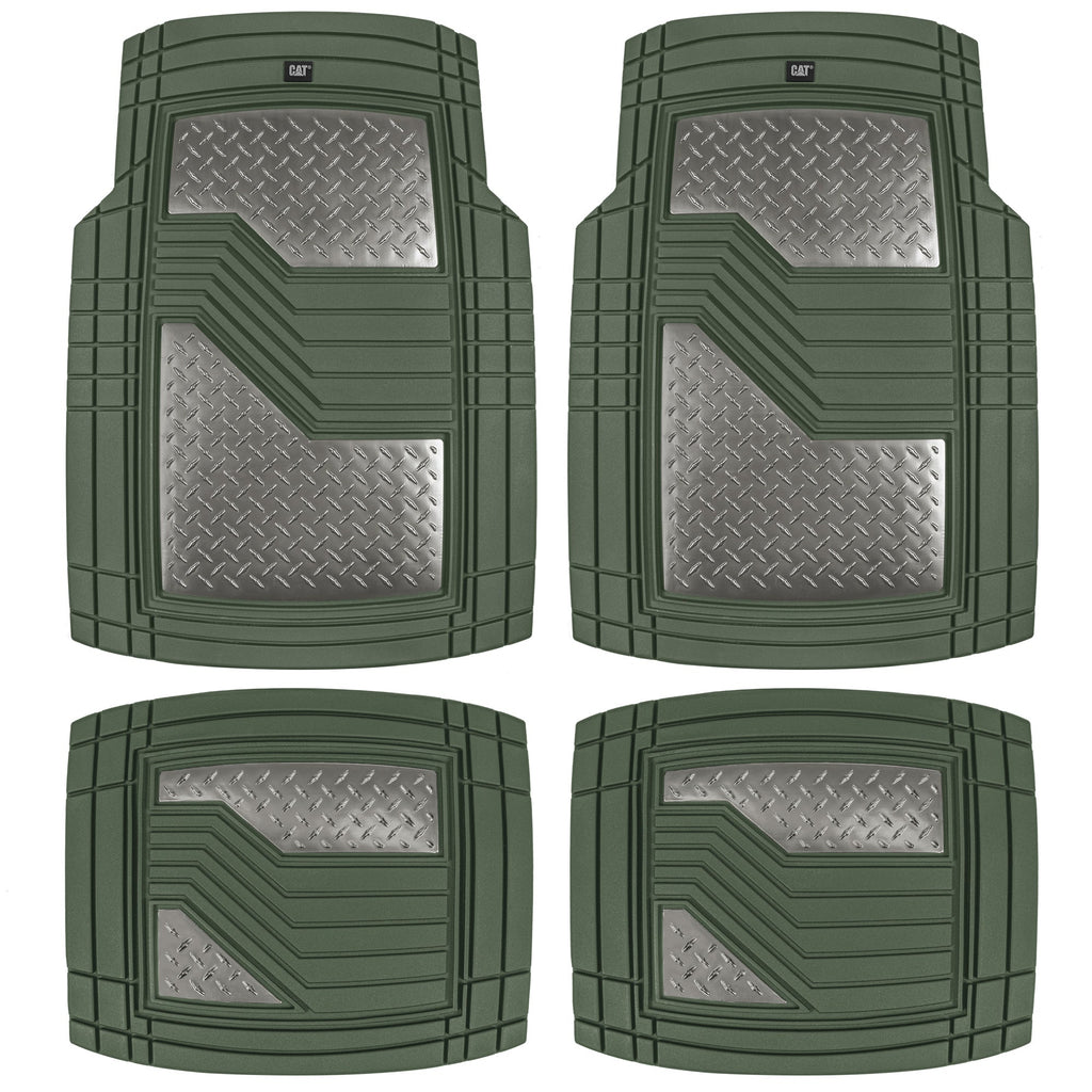 CAT 4-Piece Two-Tone Metallic-Look Front Floor Mats and Rear Floor Mats - Heavy Duty, All Weather, Trim to Fit