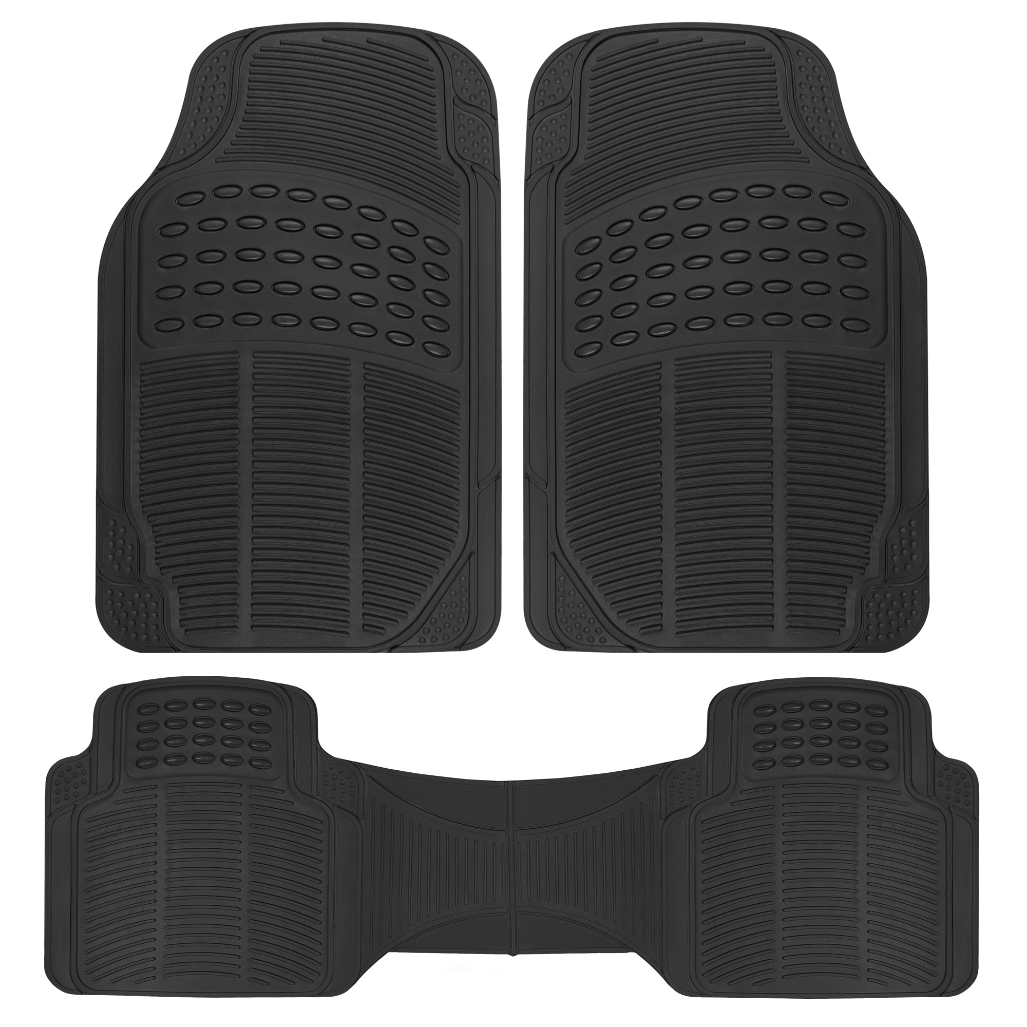 BDK 3-Piece ProLiner Front Floor Mats and Rear Floor Mats - Heavy Duty, All Weather, Trim to Fit - Black