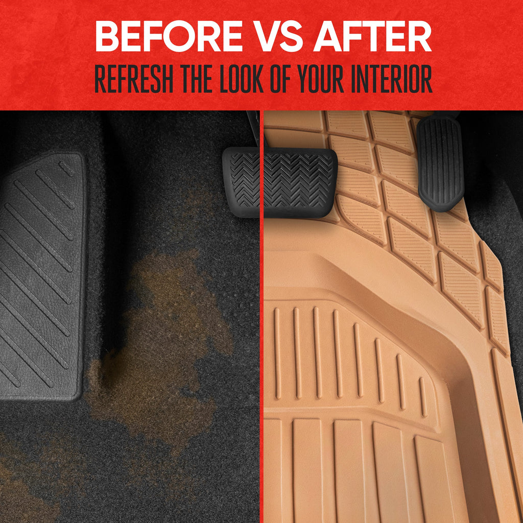 MotorTrend 3-Piece FlexTough Defender Front Floor Mats and Rear Floor Mat - Heavy Duty, All Weather, Trim to Fit