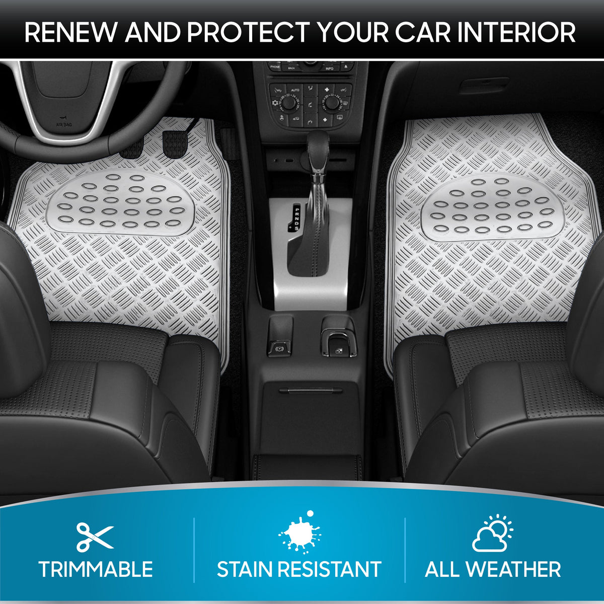 BDK 4-Piece Translucent Centered Cushioned Grip Pad Front Floor Mats and Rear Floor Mats - Heavy Duty, All Weather