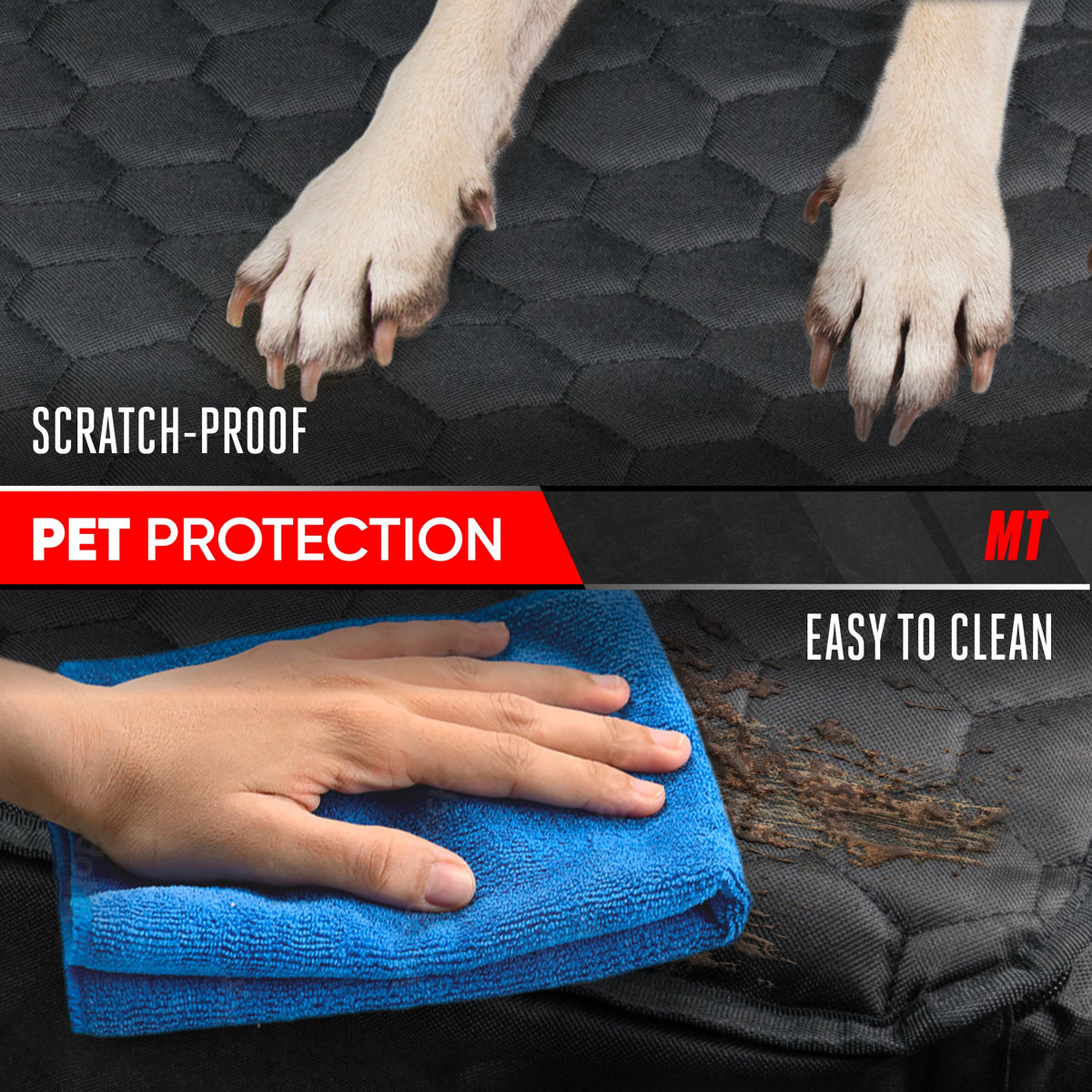Motor Trend Dog Car Seat Cover for Back Seat - Waterproof Non-Slip Scratch-Resistant Back Seat Pet Cover for Dogs - Universal Fit Dog Accessories for Cars, Trucks, SUV, & Vans - Black