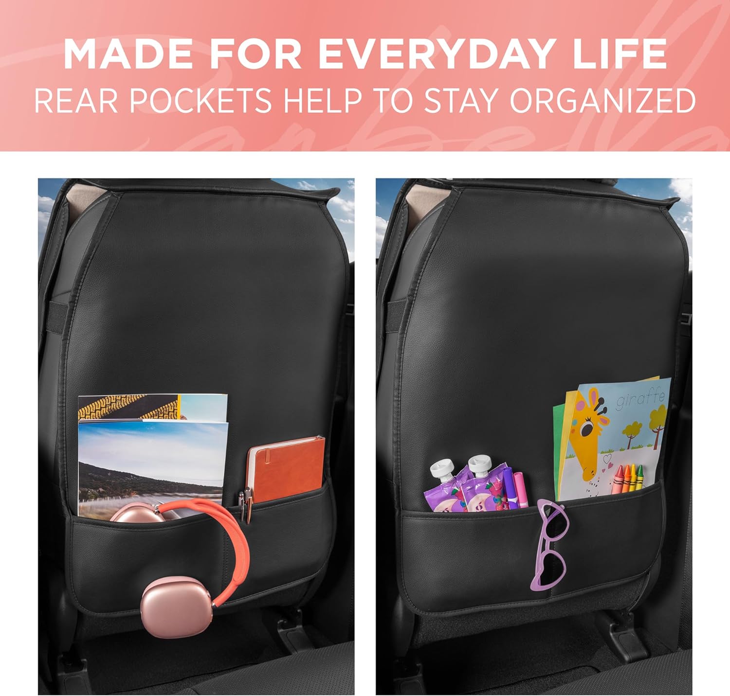 BlingStitch™ Car Seat Covers for Front Seats - Luxurious Vegan Leather Seat Covers for Cars with Black Bling Crystals, Premium Automotive Seat Covers for SUV, Trucks, Car Bling Luxury