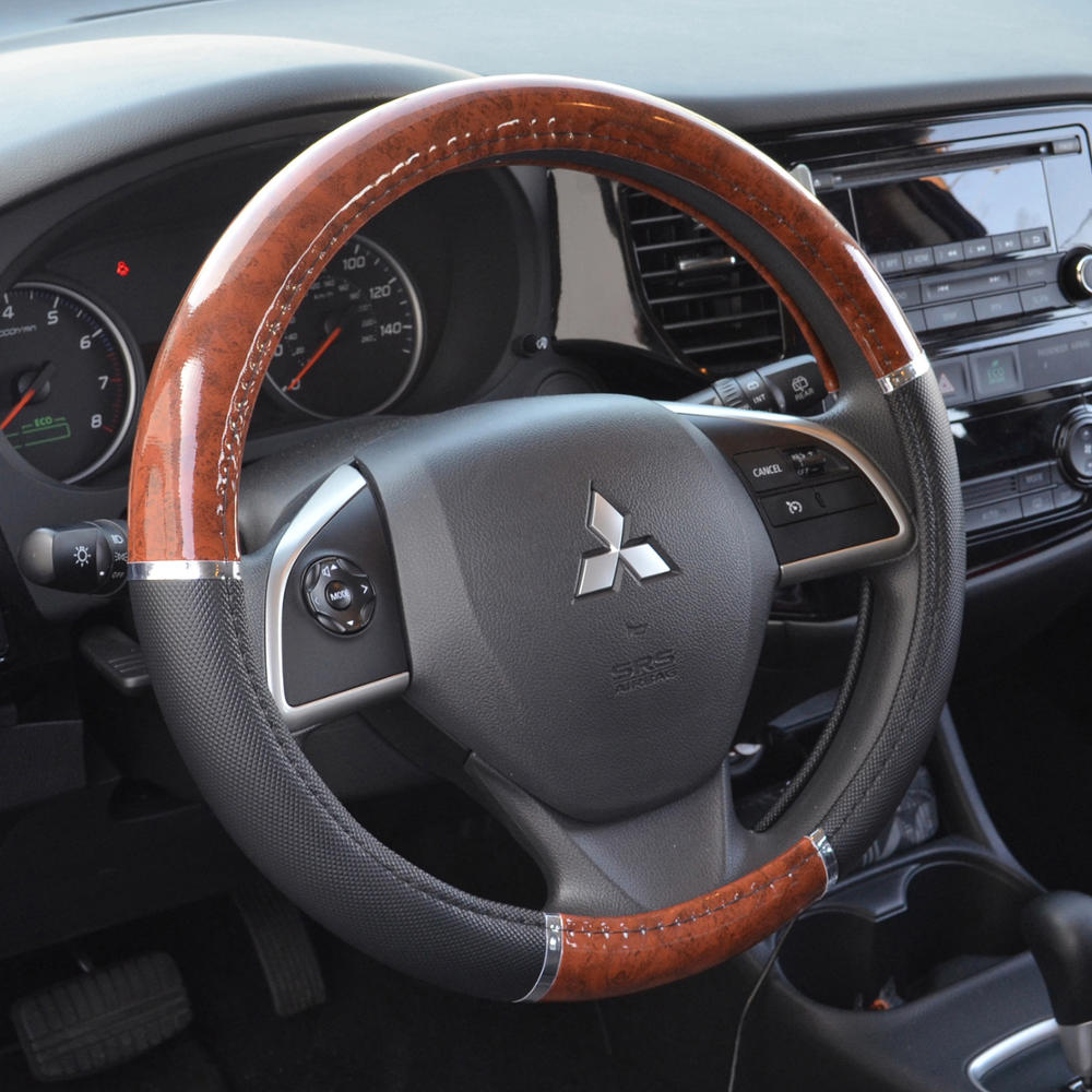 BDK Two-Tone Woodgrain Pattern Steering Wheel Cover (Fits 14.5" - 15.5")
