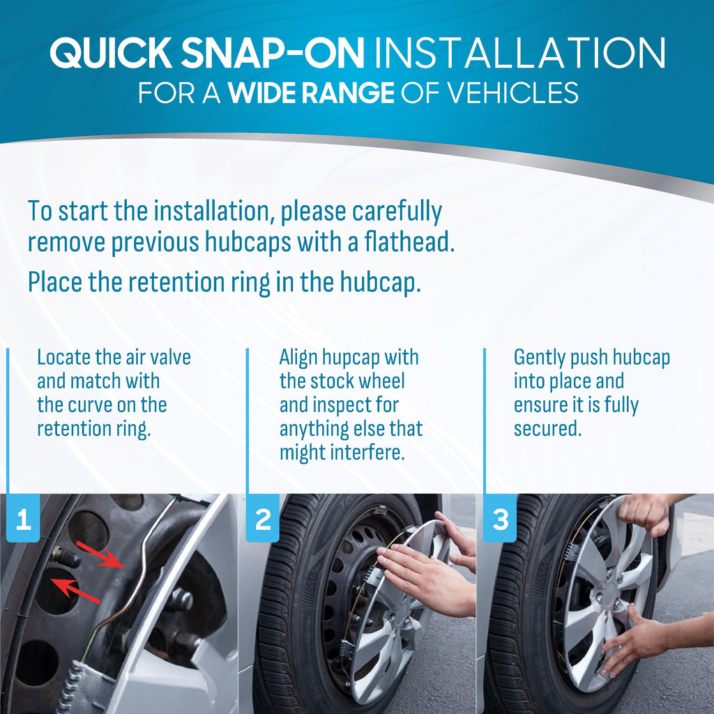 BDK 16 Inch Hubcaps Set of 4 - OEM Replacement Snap-On Wheel Rim Covers - Universal Fit Car Wheel Cover for Cars, Trucks, SUV, Vans Durable ABS Black & Silver 5-Spoke Hub-Cap Car Accessories Exterior