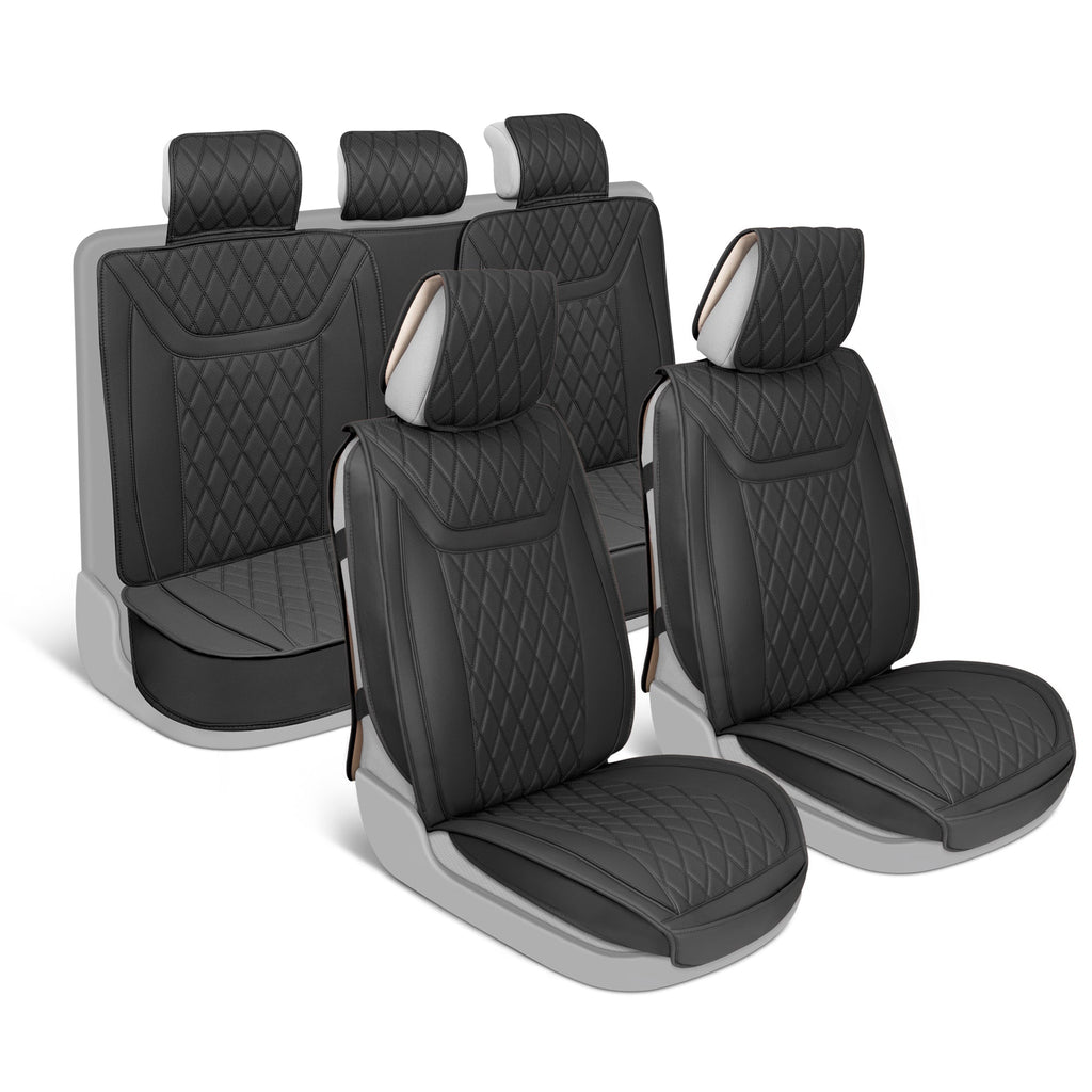MotorBox 11-Piece Ranch Edition Premium Faux Leather Diamond Stitched Cushion Front Seat Covers and Rear Seat Covers