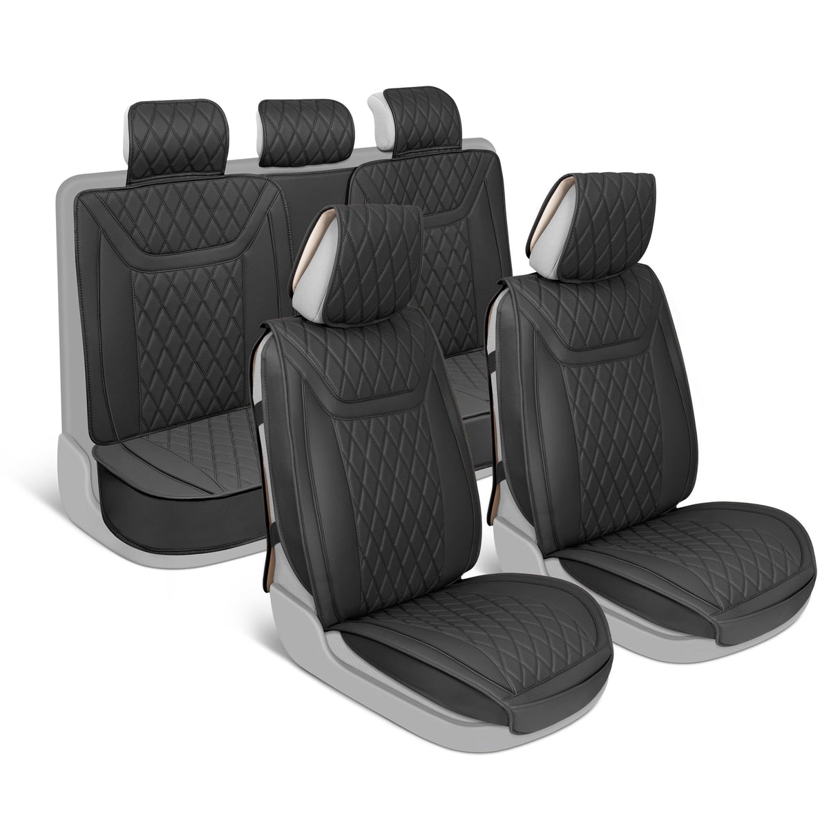 MotorBox 11-Piece Ranch Edition Premium Faux Leather Diamond Stitched Cushion Front Seat Covers and Rear Seat Covers