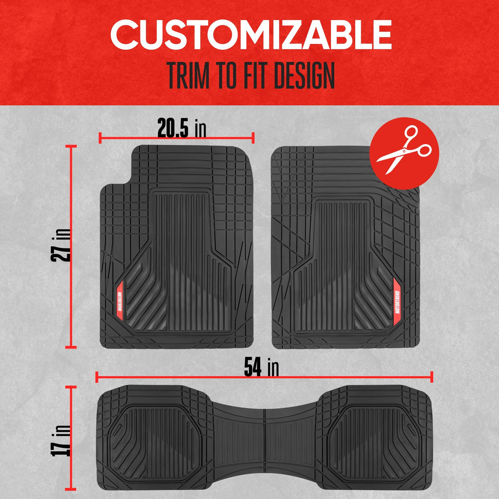 MotorTrend 3-Piece Raised Ridge Multi-Channel Front Floor Mats and Rear Floor Mat - Heavy Duty, All Weather, Trim to Fit